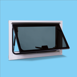 Top hinged window with dark grey glass